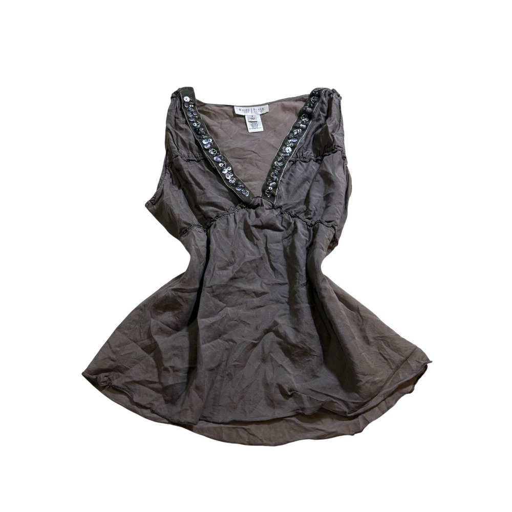 Y2K Babydoll Top Brown Silk Blend Sequin V-Neck Festival 2000s Fairycore Boho S